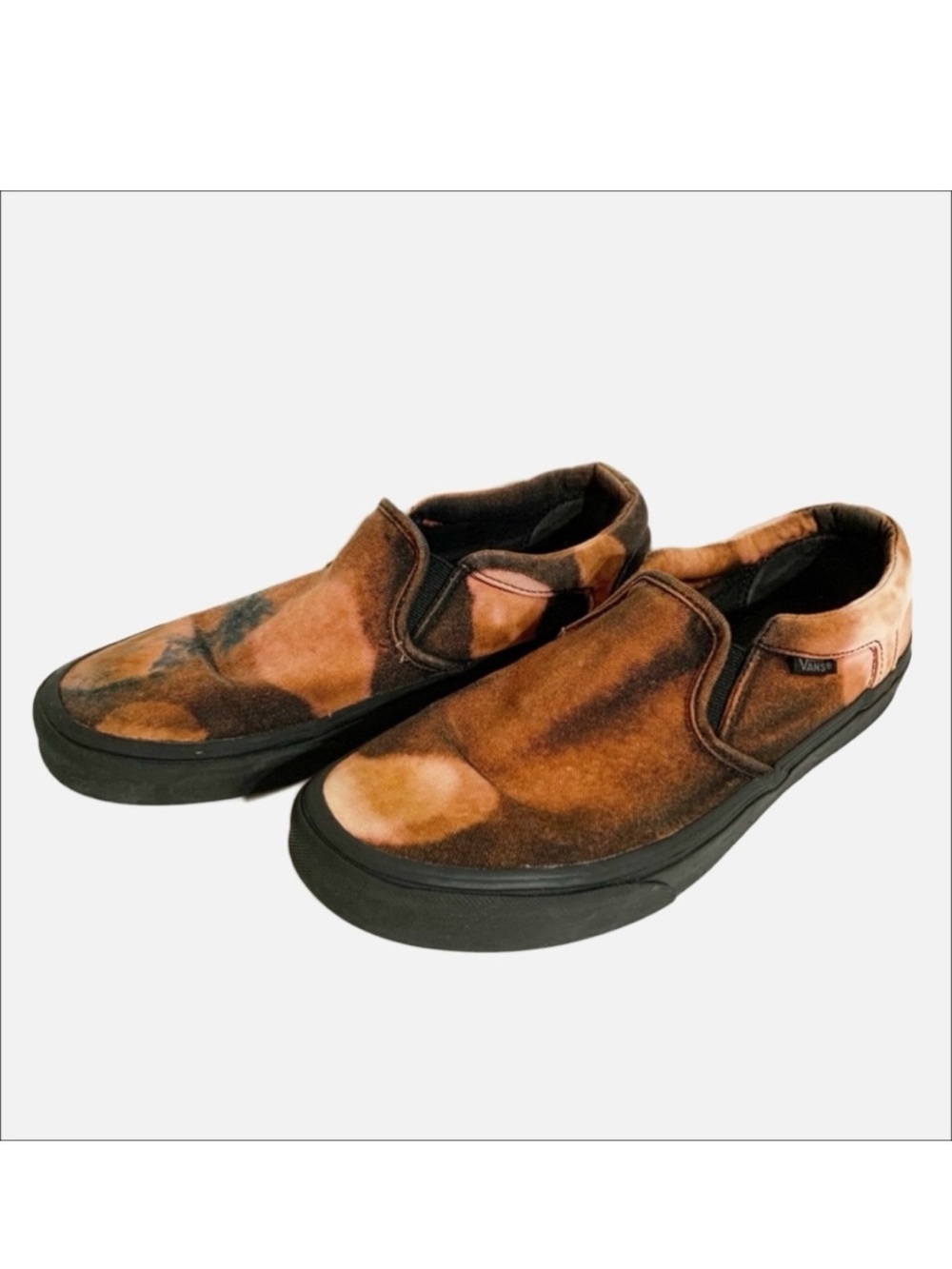 Vans Off the Wall Original Slip On Bleached Dyed Canvas Sneakers Black Sidewalls